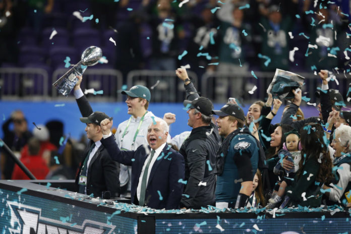 Philadelphia Eagles celebrating a Super Bowl victory