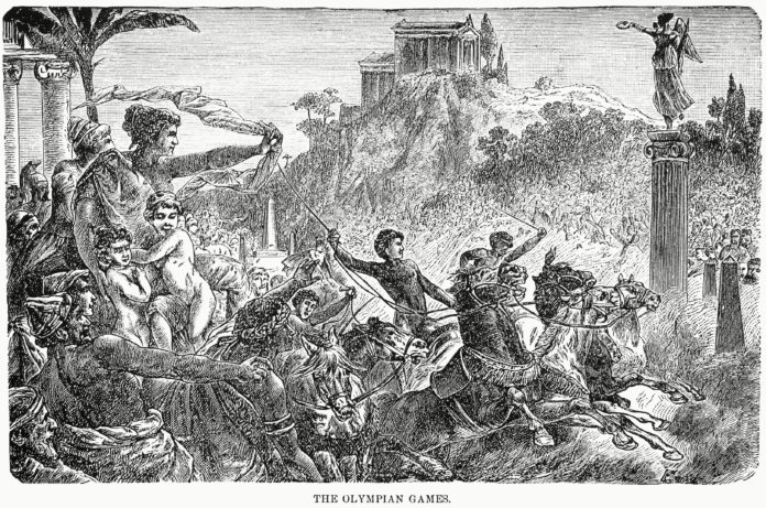 An Artist's Reconstruction Of The Games Of Greek Antquity. Line Engraving, 19th Century