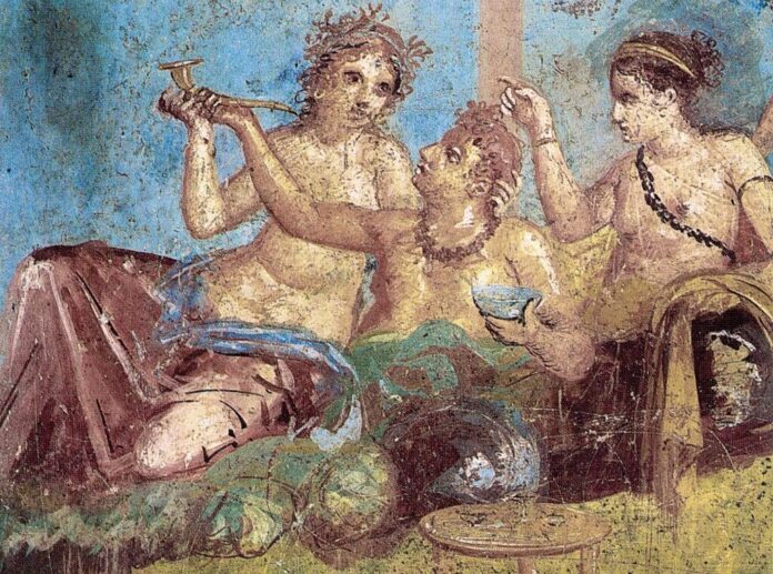 Roman fresco with a banquet scene from the Casa dei Casti Amanti, Pompeii