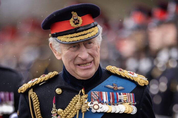 King Charles III inspects the 200th Sovereign's parade at Royal Military Academy Sandhurst in April 2023