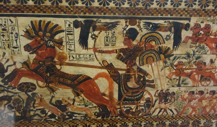 Tutankhamun charging enemies, 18th dynasty
