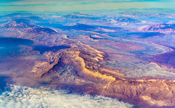 View of the Persian Plateau in Iran from an airplane