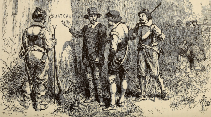 The Lost Colony, design by William Ludwell Sheppard, engraving by William James Linton
