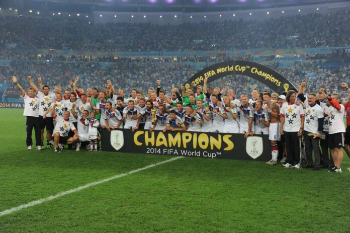 German team with the Cup after the presentation in Soccer World Cup Final match Germany vs Argentina in 2014